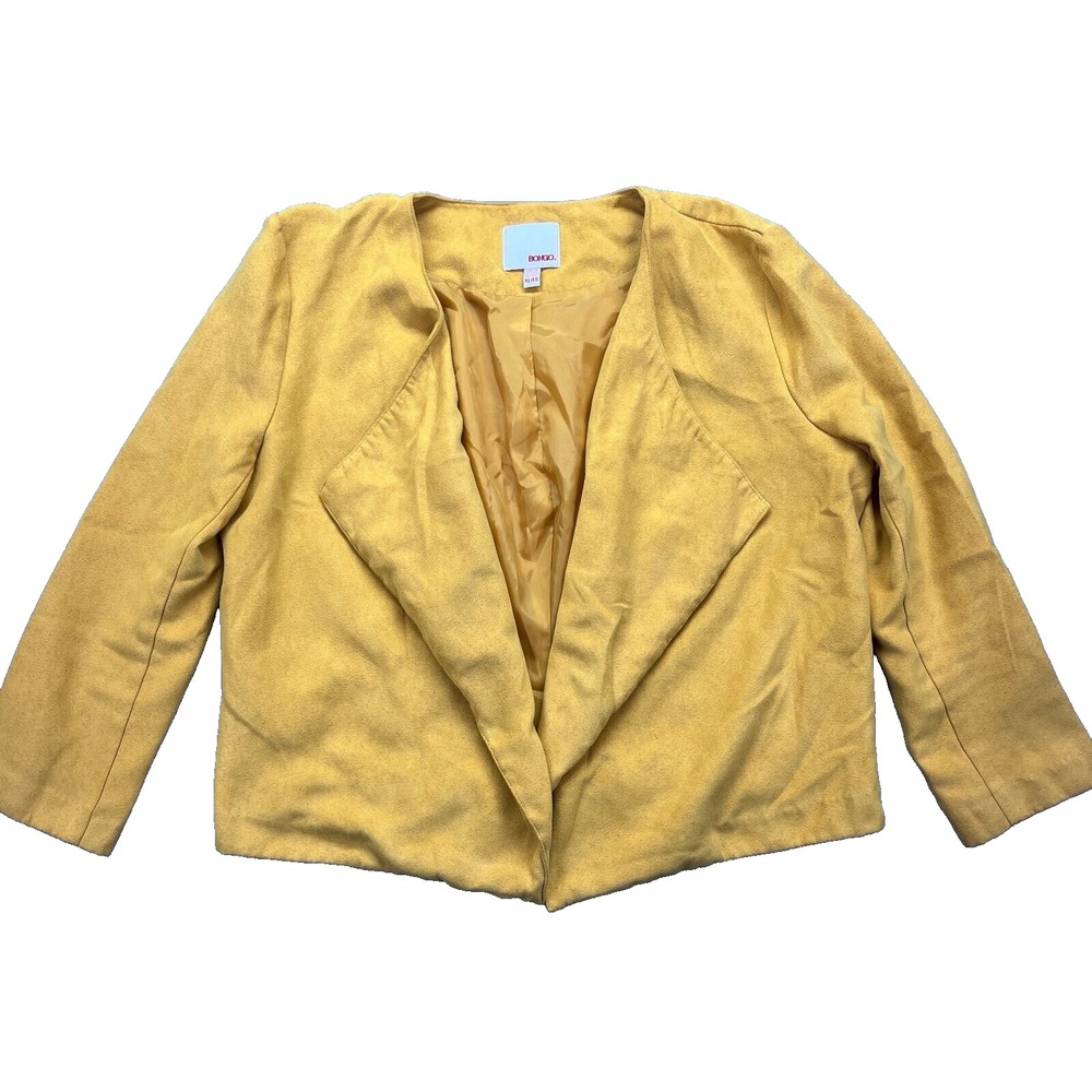 BONGO Jacket Top XL Lightweight Open Front Long Sleeves Front Points Yellow